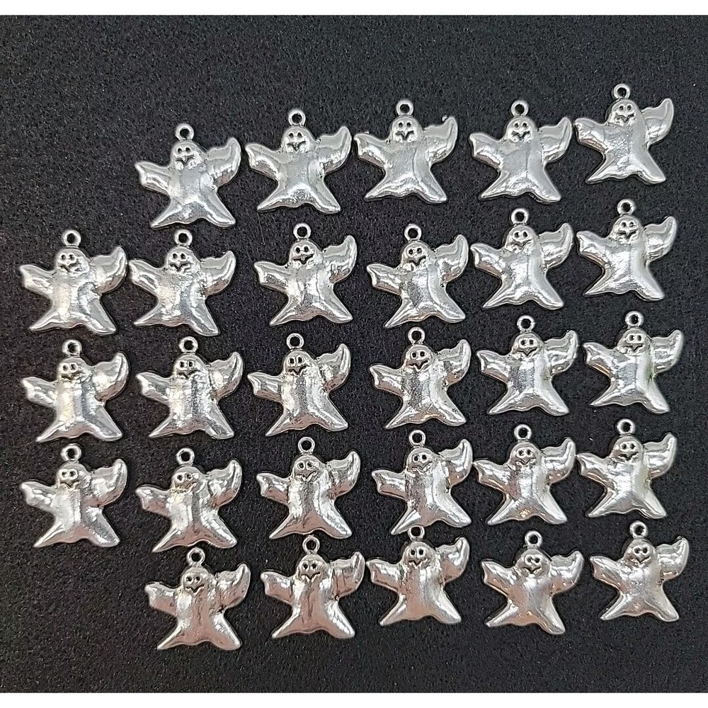 Lot of 28 Metal Ghost Charms - Classic Spooky Sheet Ghost for Halloween (Ref #6)